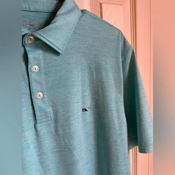 SOLD Men’s Vineyard Vines on the go sankaty polo striped teal - Picture 2 of 5